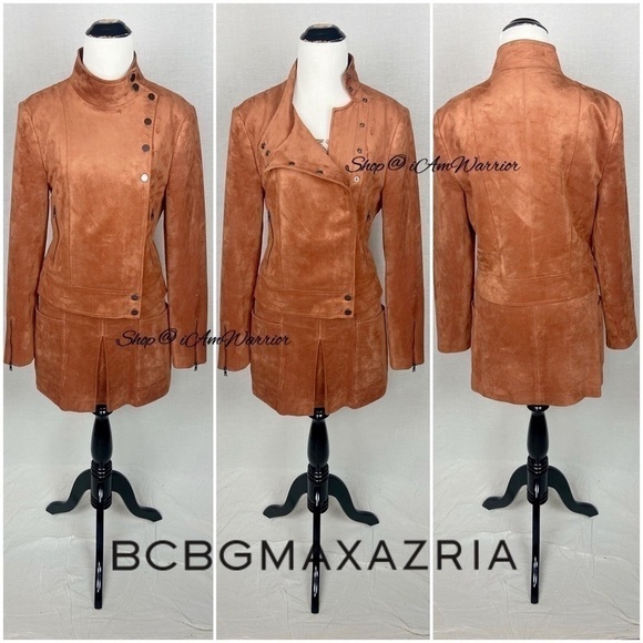 BCBGMaxAzria chestnut faux suede moto jacket & NWT skirt *shop@iamwarrior - Picture 8 of 16